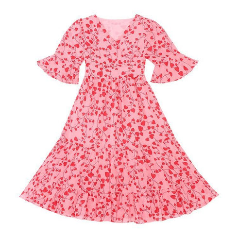 Mommy And Me Love V-neck Trumpet Sleeve Parent-child Dress