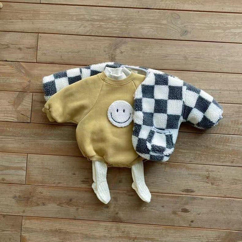 Plus velvet baby patch smiling face long sleeve warm climbing clothing