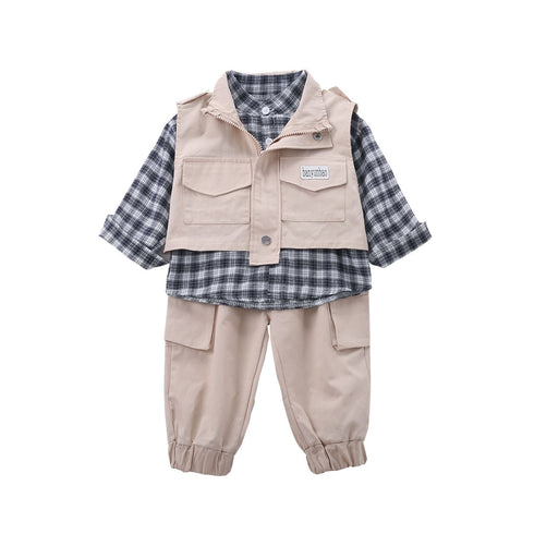 Boys spring and autumn long sleeve shirt trousers waistcoat set of three