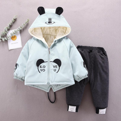 Children's Thickened Winter Hooded Casual Cardigan Set