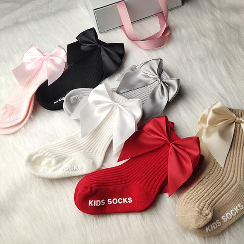 Children's Big Bow Medium Socks Fall/Winter Big Bow Baby Socks Solid Color Medium Non-slip Floor Socks
