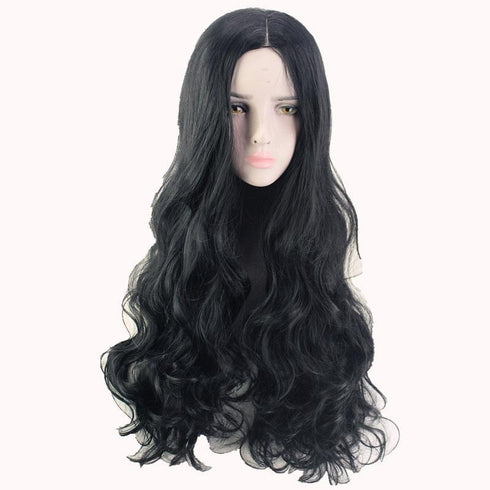 Women's black medium-length curly hair wig