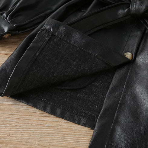 Girls' Fashion Mid-length Leather Dress