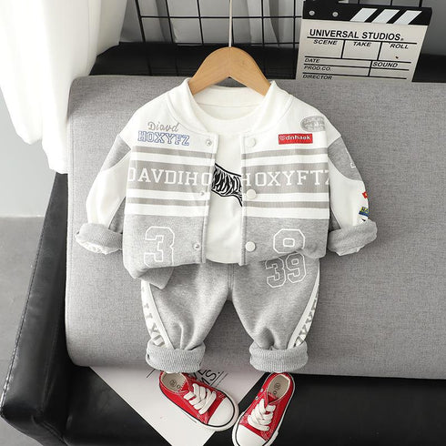 Spring and Autumn Children's Crewneck Baseball Suit Set of Three