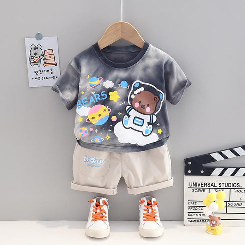 Children's clothing cartoon suit boy short sleeve handsome two-piece set