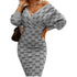 Long sleeve check one-step skirt V-neck hip dress
