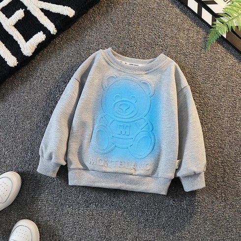 Sports Crewneck Sweatshirt Male Baby Casual Cube Bear Rendered Long Sleeve Top