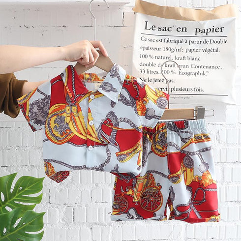 Summer Vacation Style Short Sleeve Shirt Two Piece Set