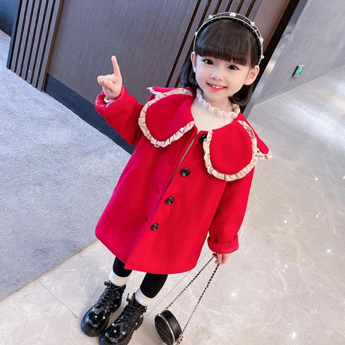 New year coat petal collar long woolen cloth plus cotton coat