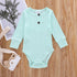 Ribbed Solid Front Button Long-sleeve Baby Romper