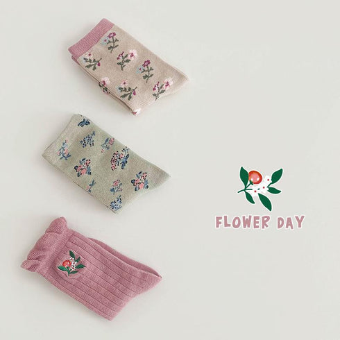 Infant spring and autumn floral baby socks embroidery color matching socks