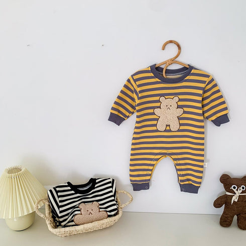 Striped jumpsuit cartoon bear ha clothes climbing suit