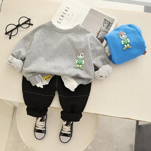 Boys' Simple Round Neck Sweater Long Sleeve Suit