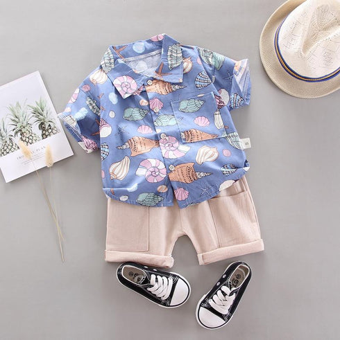 Children's Shell Pattern Shirt Shorts Set