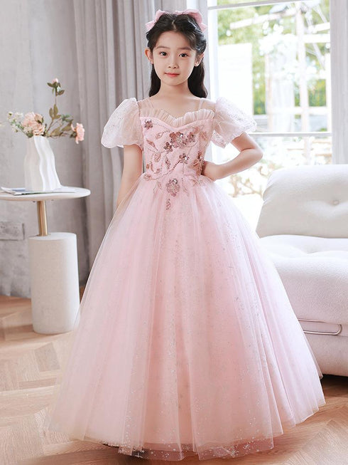 Girl's Embroidered Sequin Princess Dress Summer Girl's Flower Girl Wedding Dress