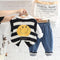 Striped smiley sweater vest children's knitted waistcoat children's casual hooded long sleeve sweater suit