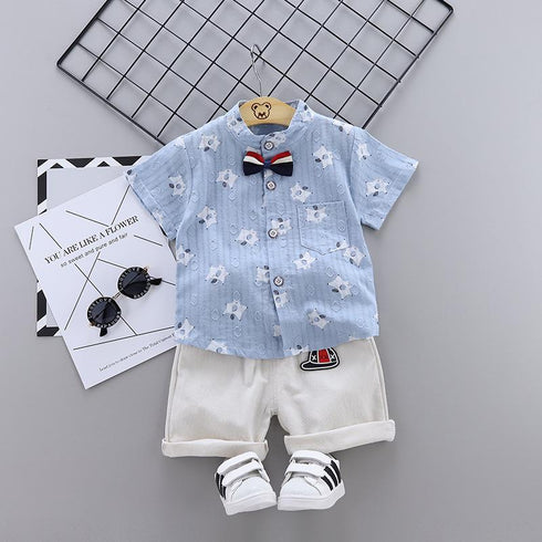 Boys summer suit short sleeve shirt shorts two-piece set