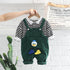 Casual Suspenders Two-piece Set Boy's Lapel Stripe Long Sleeve Suit