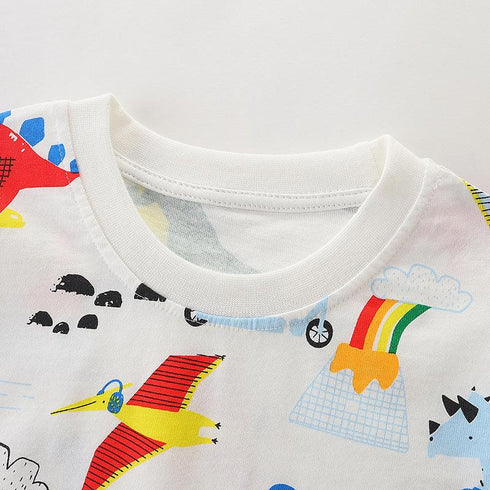 Summer White Dinosaur Boy Short Sleeve Set