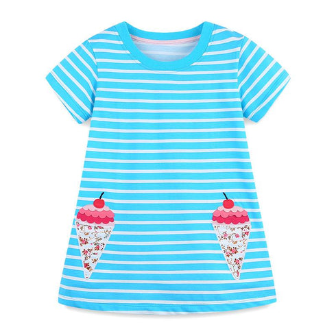 Summer New Girl Dress European And American Style Knitted Cotton Girl Short Sleeve Children Dress Cute Princess Dress