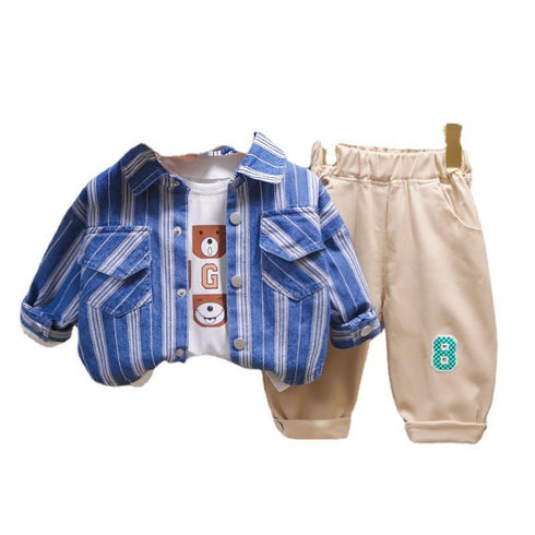 Spring and Autumn Boys Shirt Long Sleeve Three-Piece Set