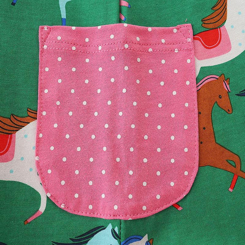 Autumn New Girl Dress European And American Style Cartoon Printing Princess Dress Knitted Cotton Pocket Children's Dress