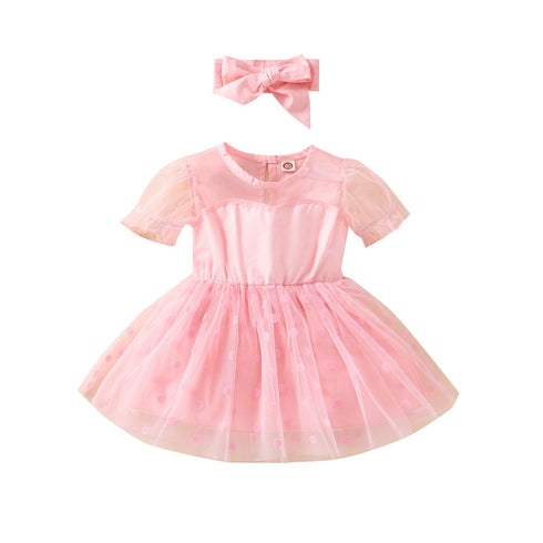 Summer Girl's Solid Color Polka Dot Dress