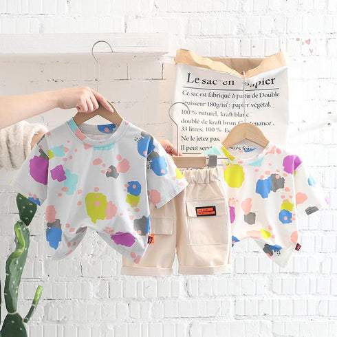 All Over Print Thin Short Sleeved Shorts Two-piece Set