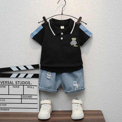 Children's Summer Short Sleeve Denim Shorts Set