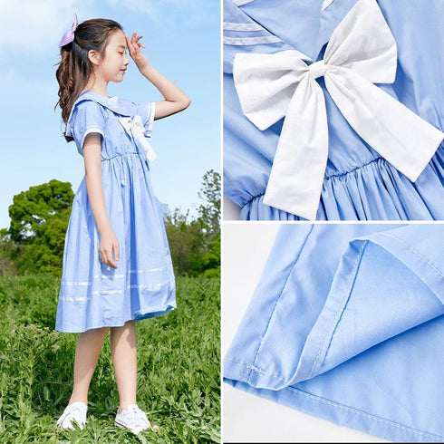 College Style Summer Dress Children's Navy Collar Skirt