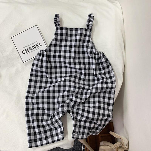 Cotton breathable jumpsuit black and white plait