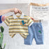 Striped Polo Summer Short Sleeve Two Piece Set