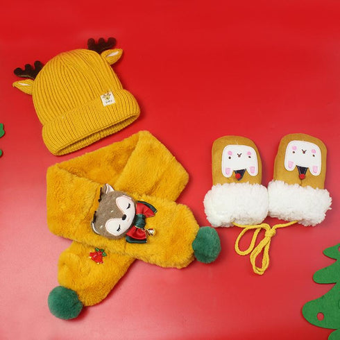 Children's Set of Christmas Scarf, Gloves and Beanie