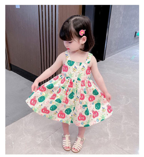 Girls Summer Suspender Skirt 2022 New Baby Girl Cute Flower Skirt Children's Foreign Style Dress