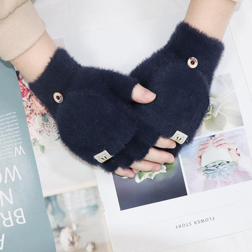 Simple half-finger flip writing cycling warm gloves