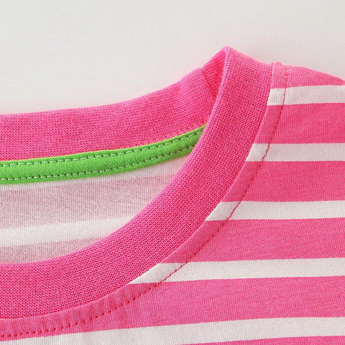 Summer New Girls Dress Crewneck Knitted Cotton Princess Dress Cartoon Short Sleeve Children's Dress