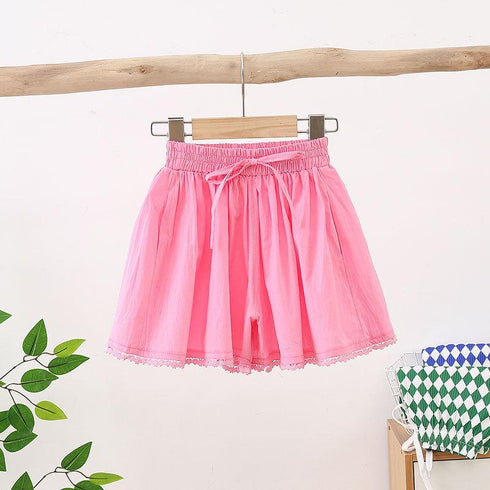 Girls Summer Elastic Bow Lace Shorts