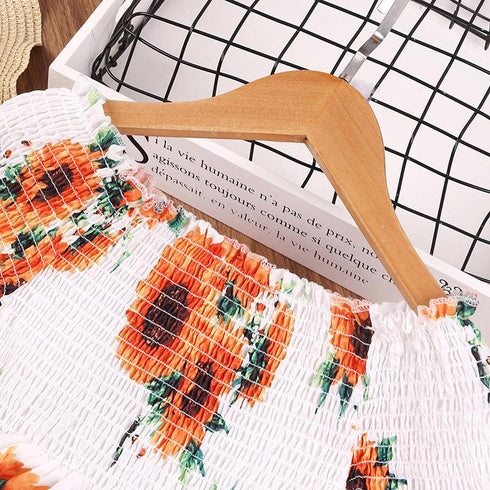 Girl's Summer Printed Sunflower Short Sleeve Princess Dress