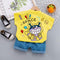 Exotic Cartoon Printed Cotton Short Sleeved Suit