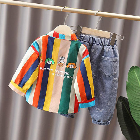 Spring and Autumn Boys Shirt Long Sleeve Set Two-Piece Set