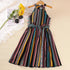 Girls Summer Color Stripe Suspender Lace Up Dress