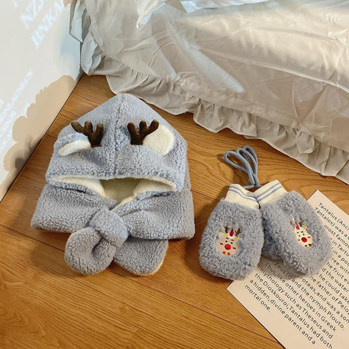 Autumn and winter Christmas children's hat scarf one glove set Circumference 19.7-20.5inch