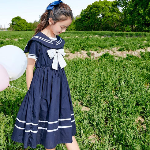 College Style Summer Dress Children's Navy Collar Skirt