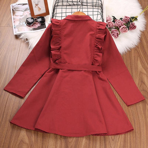 Girls Coat Spring And Autumn Double-breasted Belt Long Sleeve Windbreaker