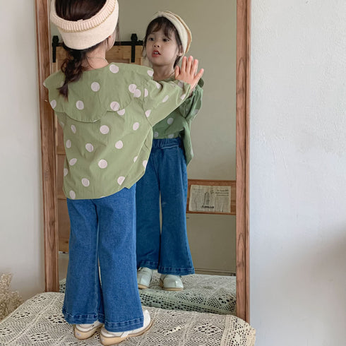 Girl's Long Sleeve Shirt Doll Collar Children's Shirt