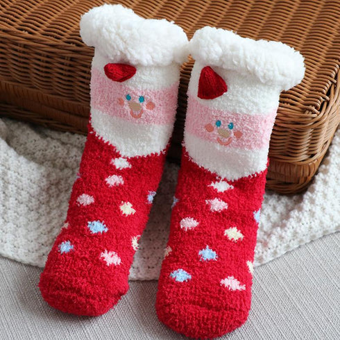 Children's Christmas socks lamb velvet coral fleece socks children's floor socks plus velvet baby socks non-slip