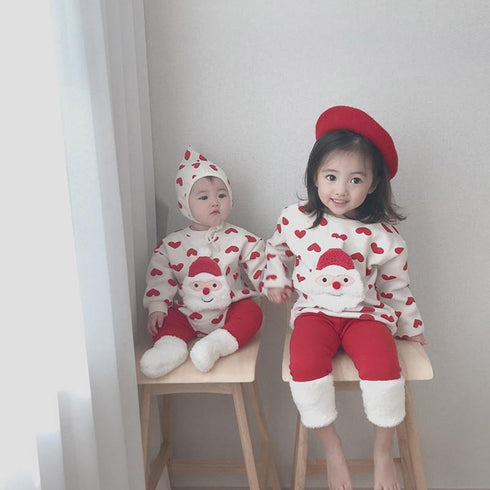 Baby climbing clothes baby cute Spring Festival Christmas plus velvet jumpsuit New Year snowman love climbing clothes send hat
