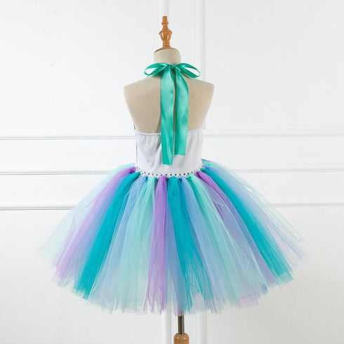 European And American Children's Clothing Girls Mermaid Fluffy Skirt Cospaly Performance Dress Fish Scale Dress Dress Send Headdress