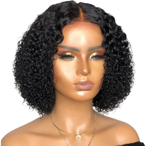 Women's Medium Black Curly Hair Short Chemical Fiber Hair Headgear