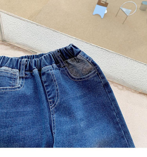 Children's Printed Jeans Casual Straight Pants